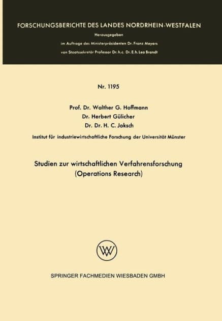 Studien zur wirtschaftlichen Verfahrensforschung (Operations Research) by Herbert Gülicher
