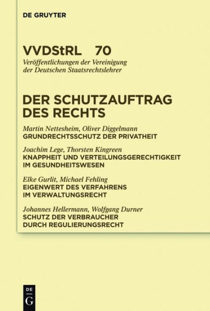Der Schutzauftrag des Rechts: Referate und Diskussionen auf der Tagung der Vereinigung der Deutschen Staatsrechtslehrer in Berlin vom 29. September bis 2. Oktober 2010 by Martin Nettesheim