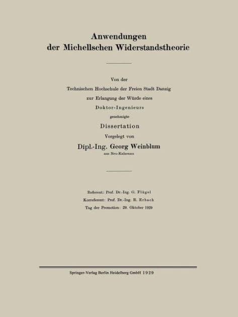 Anwendungen der Michellschen Widerstandstheorie by Georg Weinblum