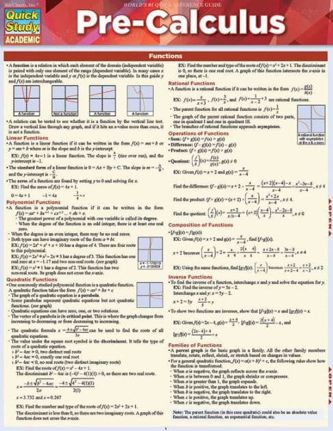 Pre-Calculus: a QuickStudy Reference Guide by Ken Yablonsky