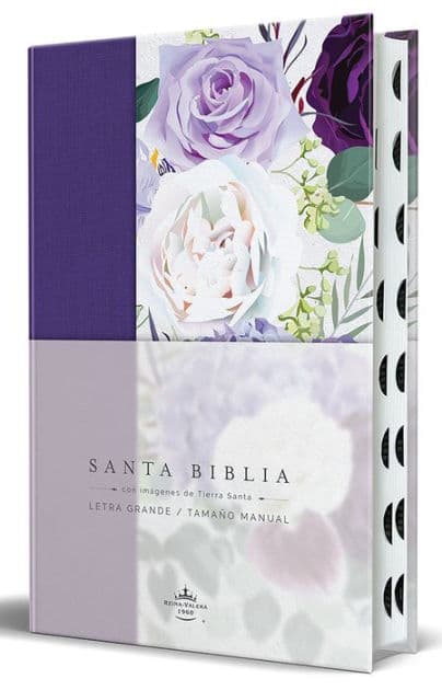 Biblia RVR1960 Tapa dura y tela morada con flores tamaño manual con índice / Spanish Bible RVR 1960, Hardcover, Purple Cloth with Flowers, Handy Size by Reina Valera Revisada 1960