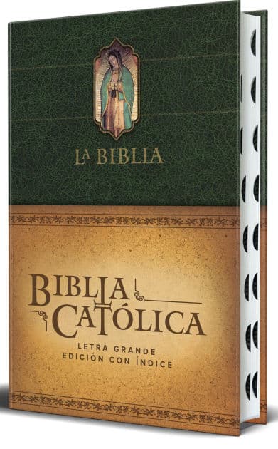 La Biblia Católica: Edición letra grande, HC, verde con índice, Virgen de Guadalupe en la cubierta / Catholic Bible. HC, Green, index, with Viigin of Guadalu by Biblia de América