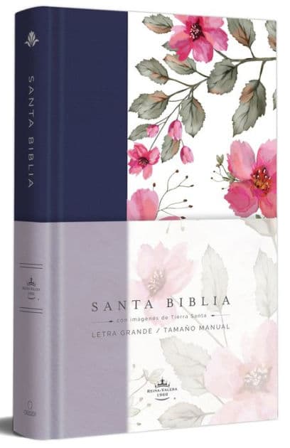 Biblia RVR 1960 letra grande. Tapa dura tela azul púrpura con flores tamaño manual / Bible RVR 1960 Handy Size Hardcover Cloth with Purple Blue Flowers by Reina Valera Revisada 1960