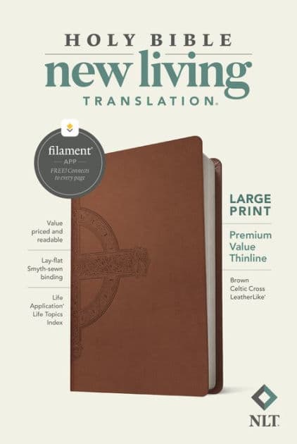 NLT Large Print Premium Value Thinline Bible, Filament Enabled (LeatherLike, Brown Celtic Cross) by Tyndale