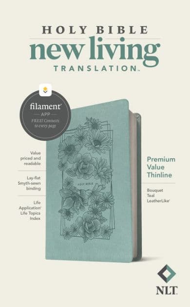 NLT Premium Value Thinline Bible, Filament Enabled (LeatherLike, Bouquet Teal) by Tyndale
