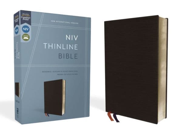 NIV, Thinline Bible, Bonded Leather, Black, Red Letter, Comfort Print by Zondervan