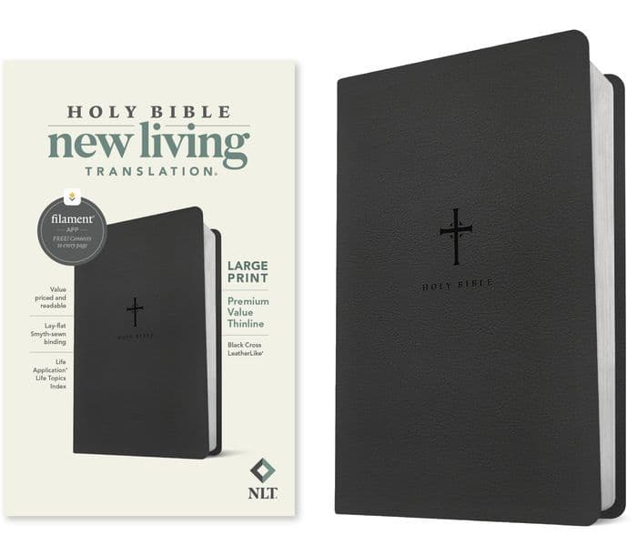 NLT Large Print Premium Value Thinline Bible, Filament Enabled (LeatherLike, Black Cross) by Tyndale