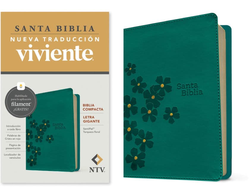 Biblia compacta NTV, letra gigante con Filament (SentiPiel, Turquesa floral, Letra Roja) by Tyndale
