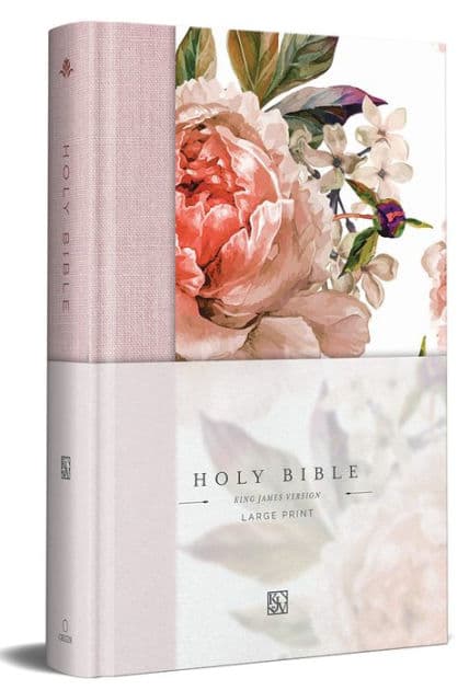 KJV Holy Bible, Large Print Medium Format, Pink Cloth Hardcover with Floral Design, Ribbon Marker, Red Letter by ORIGIN