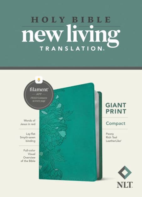 NLT Compact Giant Print Bible, Filament Enabled (LeatherLike, Peony Rich Teal, Red Letter) by Tyndale