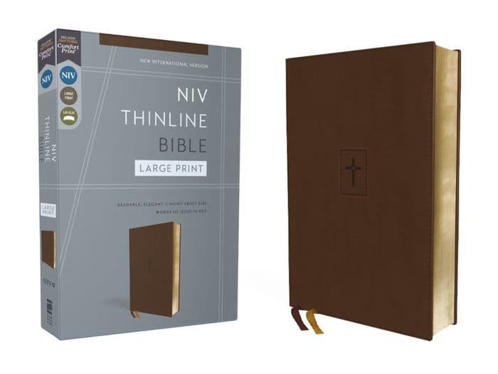 NIV, Thinline Bible, Large Print, Leathersoft, Brown, Red Letter, Comfort Print by Zondervan
