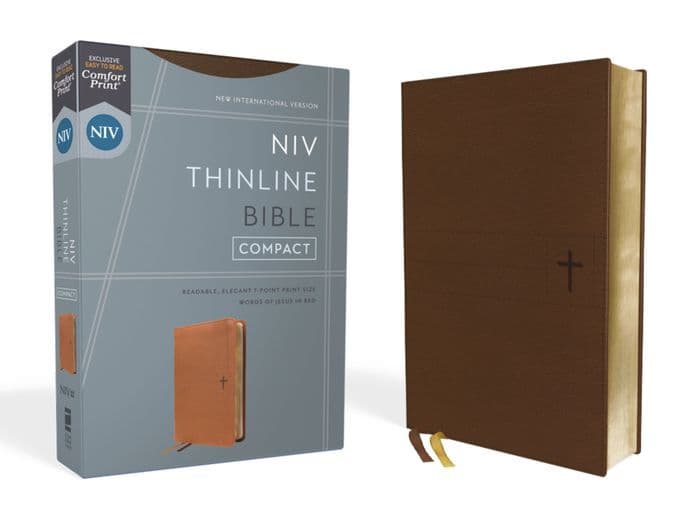 NIV, Thinline Bible, Compact, Leathersoft, Brown, Red Letter, Comfort Print by Zondervan