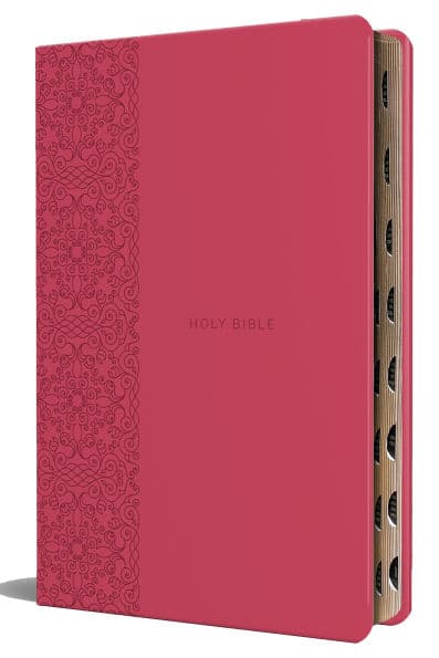 KJV Holy Bible, Large Print Medium format, Fuchsia Faux Leather w/Ribbon Marker, Red Letter, thumb Index by ORIGIN