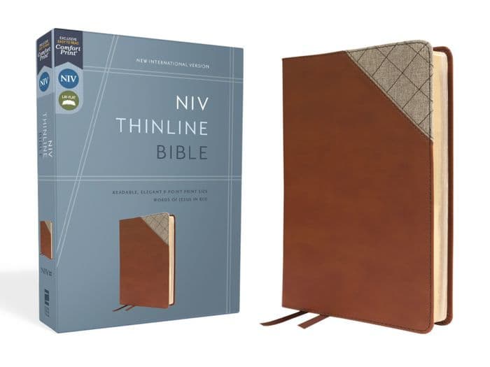 NIV, Thinline Bible, Leathersoft, Brown, Red Letter, Comfort Print by Zondervan