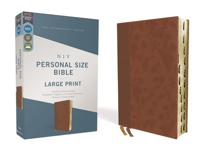 NIV, Personal Size Bible, Large Print, Leathersoft, Brown, Red Letter, Thumb Indexed, Comfort Print by Zondervan