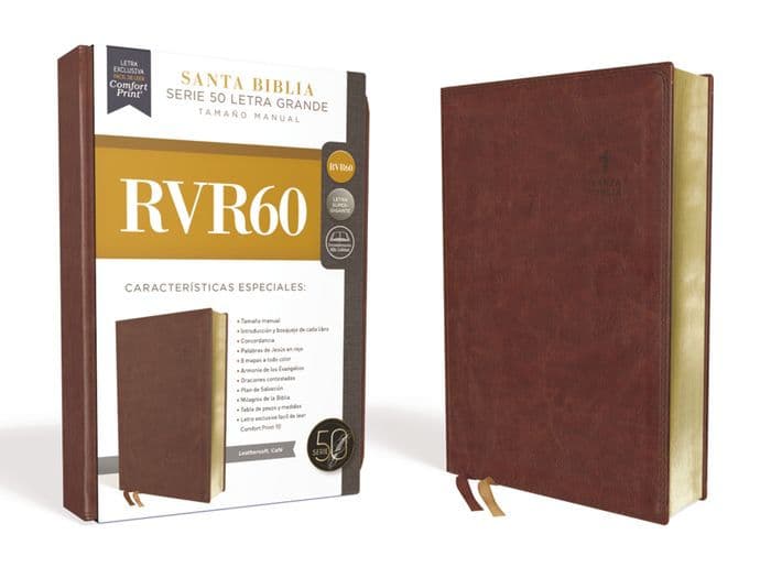 RVR60, Santa Biblia, Serie 50, Letra grande, Tamaño manual, Leathersoft, Café, Comfort Print by RVR 1960- Reina Valera 1960