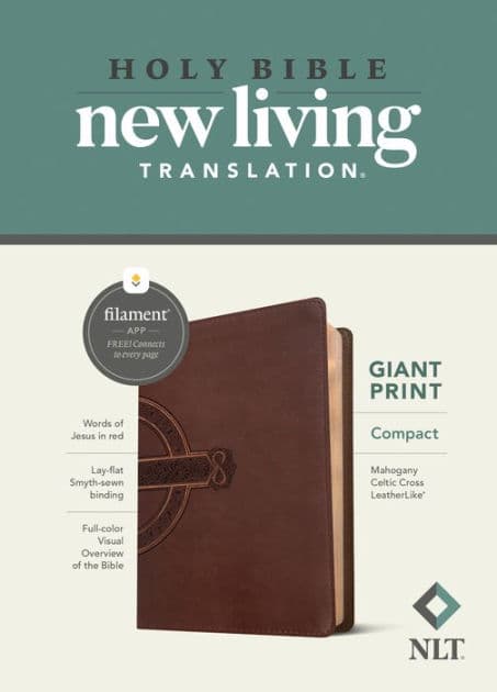 NLT Compact Giant Print Bible, Filament Enabled (LeatherLike, Mahogany Celtic Cross, Red Letter) by Tyndale