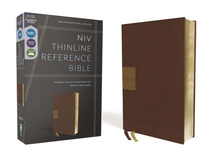 NIV, Thinline Reference Bible (Deep Study at a Portable Size), Leathersoft, Brown, Red Letter, Comfort Print by Zondervan