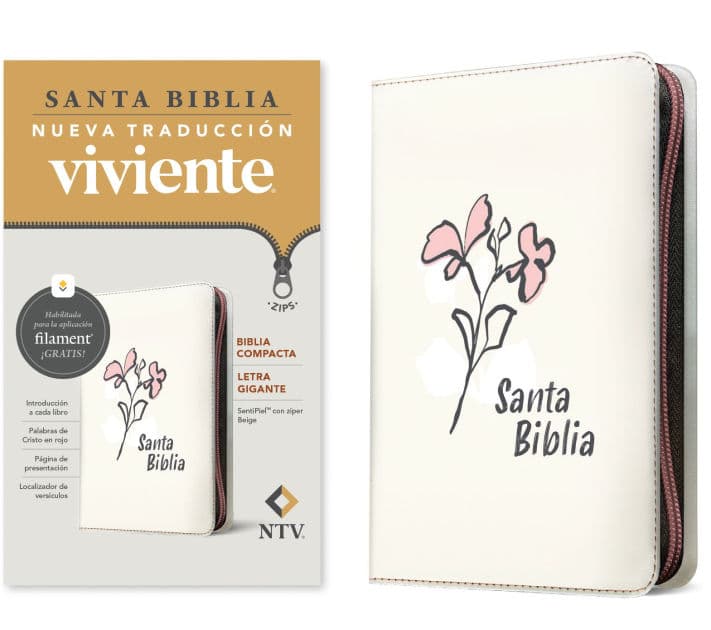Biblia compacta NTV, letra gigante de zíper con Filament (SentiPiel, Beige, Letra Roja) by Tyndale