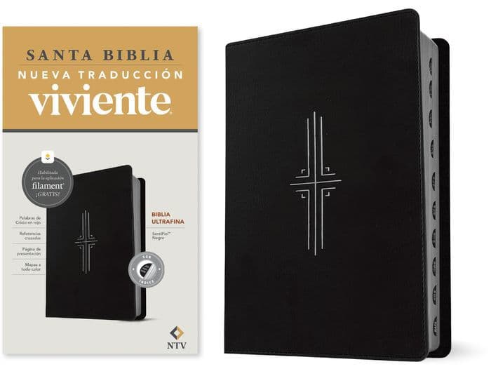 Biblia ultrafina NTV, con Filament (SentiPiel, Negro, Índice, Letra Roja) by Tyndale