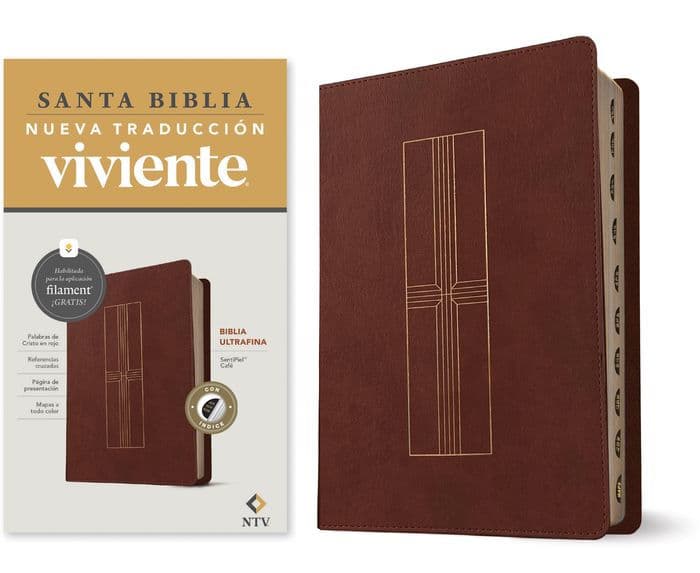 Biblia ultrafina NTV, con Filament (SentiPiel, Café, Índice, Letra Roja) by Tyndale