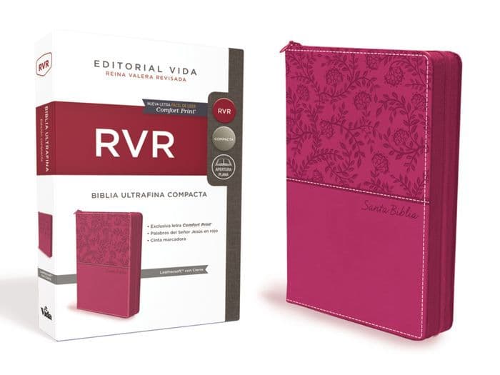 RVR77, Santa Biblia, Ultrafina, Tamaño compacto, Leathersoft, con Cierre, Rosado, Palabras de Jesus en rojo by Reina Valera Revisada