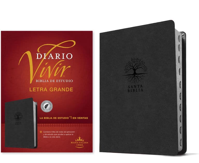 Biblia de estudio del diario vivir RVR60, letra grande (SentiPiel, Carbón, Índice, Letra Roja) by Tyndale