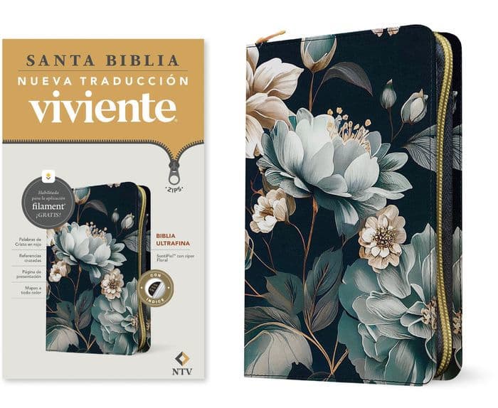 Biblia ultrafina NTV de zíper, con Filament (SentiPiel, Floral, Índice, Letra Roja) by Tyndale