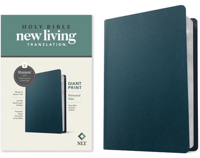 NLT Personal Size Giant Print Bible, Filament Enabled (Genuine Leather, Navy Blue, Red Letter) by Tyndale