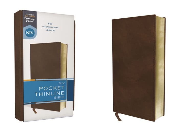 NIV, Pocket Thinline Bible, Leathersoft, Brown, Red Letter, Comfort Print by Zondervan