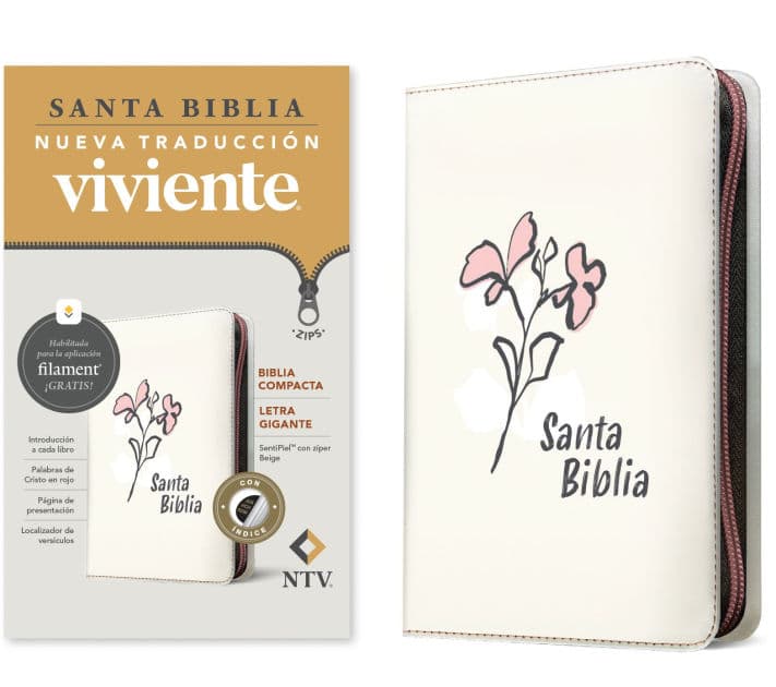 Biblia compacta NTV, letra gigante de zíper con Filament (SentiPiel, Beige, Índice, Letra Roja) by Tyndale