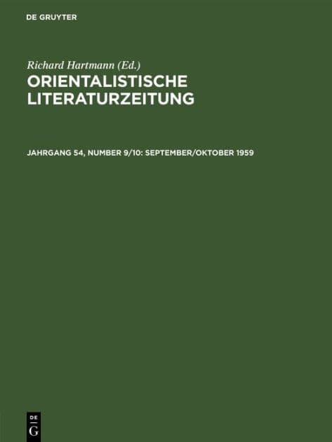 September/Oktober 1959 by Institut für Altorientalische Philologie und Vorderasiatische Altertumskunde der Westfälischen Wilhe