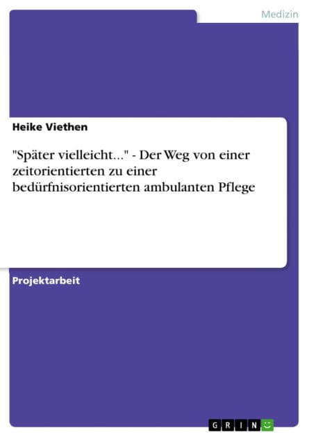 'Später vielleicht...' - Der Weg von einer zeitorientierten zu einer bedürfnisorientierten ambulanten Pflege: Der Weg von einer zeitorientierten zu einer bedürfnisorientierten ambulanten Pflege by Heike Viethen