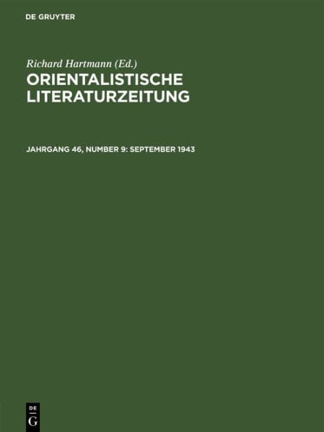 September 1943 by Institut für Altorientalische Philologie und Vorderasiatische Altertumskunde der Westfälischen Wilhe