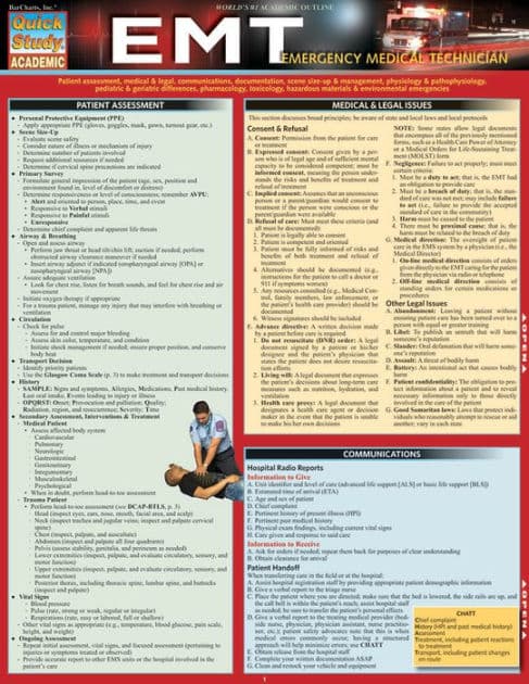 EMT - Emergency Medical Technician: QuickStudy Laminated Reference Guide by Melodie Kolmetz