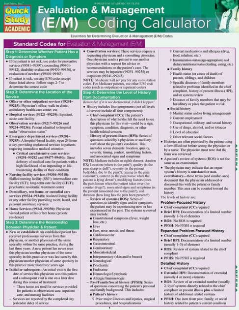 Evaluation & Management (E&M) Coding Calculator: QuickStudy Laminated Reference Guide by Theresa Tropin