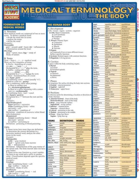 Medical Terminology: The Body: QuickStudy Laminated Reference Guide by Corinne Linton