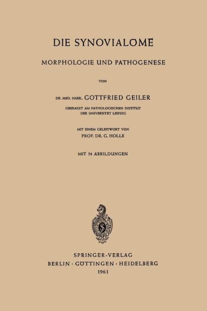 Die Synovialome: Morphologie und Pathogenese by Gottfried Geiler