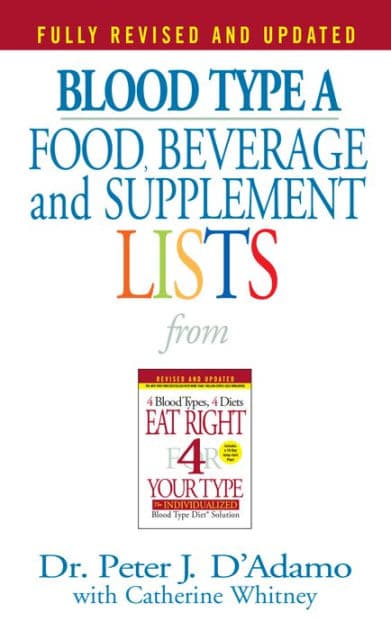 Blood Type A Food, Beverage and Supplement Lists by Peter J. D'Adamo