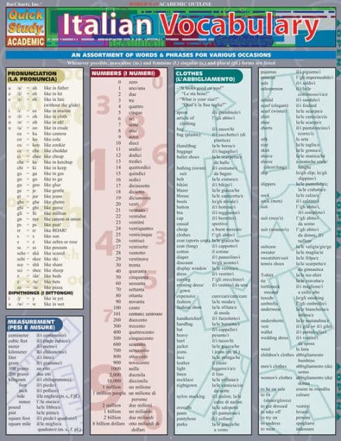 Italian Vocabulary: QuickStudy Laminated Reference Guide by Joseph Levi