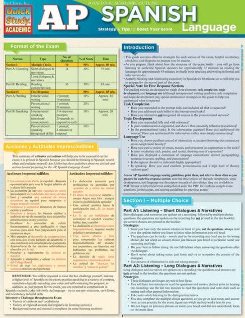Ap Spanish: QuickStudy Laminated Reference Guide by Parthena Draggett