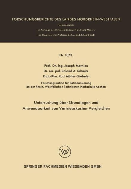 Untersuchung über Grundlagen und Anwendbarkeit von Vertriebskosten-Vergleichen