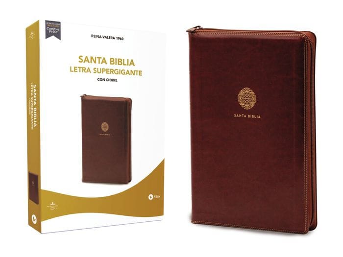 RVR60, Santa Biblia, Letra Supergigante, Leathersoft, Café, con Cierre, Comfort Print