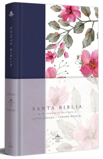 Biblia RVR 1960 letra grande. Tapa dura tela azul púrpura con flores tamaño manual / Bible RVR 1960 Handy Size Hardcover Cloth with Purple Blue Flowers