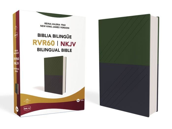 NKJV/RVR60, Bilingual Bible, Leathersoft, 2-Tones Green and Blue / NKJV/RVR60, Biblia Bilingüe, Leathersoft, dos tonos Verde y Azul