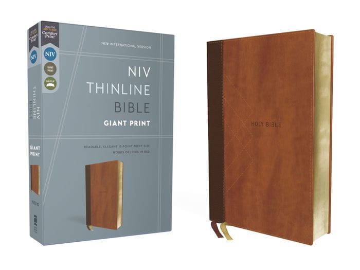 NIV, Thinline Bible, Giant Print, Leathersoft, Brown, Red Letter, Comfort Print