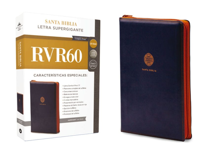 RVR60, Santa Biblia, Letra Supergigante, Leathersoft, Azul, con Cierre, Comfort Print