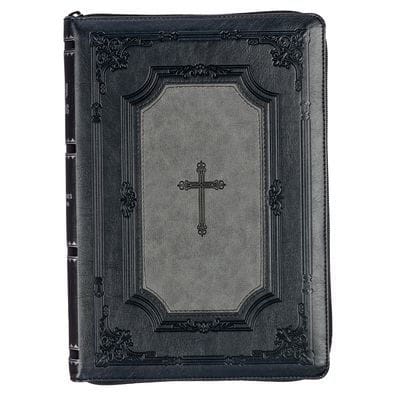 KJV Holy Bible, Super Giant Print Faux Leather Red Letter Edition - Thumb Index & Ribbon Marker, King James Version, Gray/Black