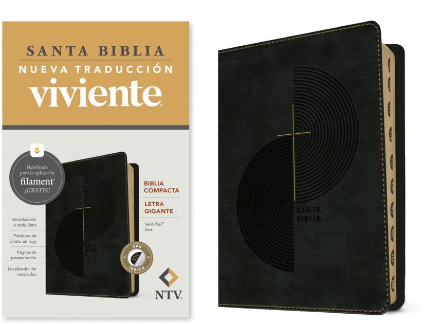 Biblia compacta NTV, letra gigante con Filament (SentiPiel, Gris, Índice, Letra Roja)