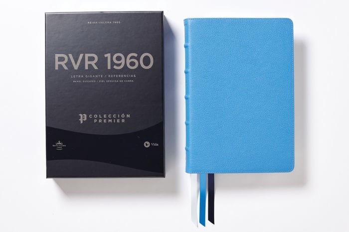 RVR60, Santa Biblia, Colección Premier, Letra gigante, Interior a dos colores, Piel genuina de cabra, Azul, Comfort Print: Edición Limitada